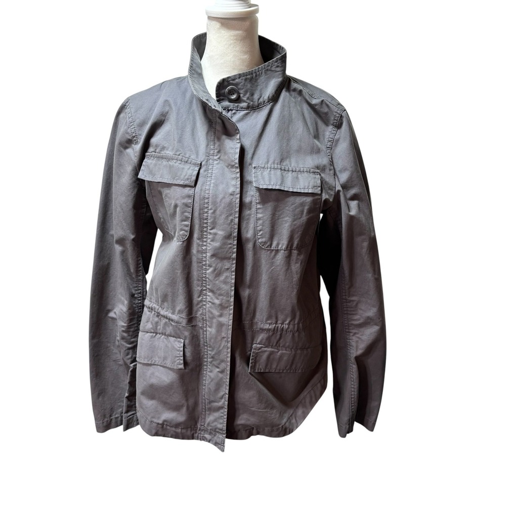 Banana Republic Womens Utility Jacket Gray Military Field Coat Mock Neck M #1128